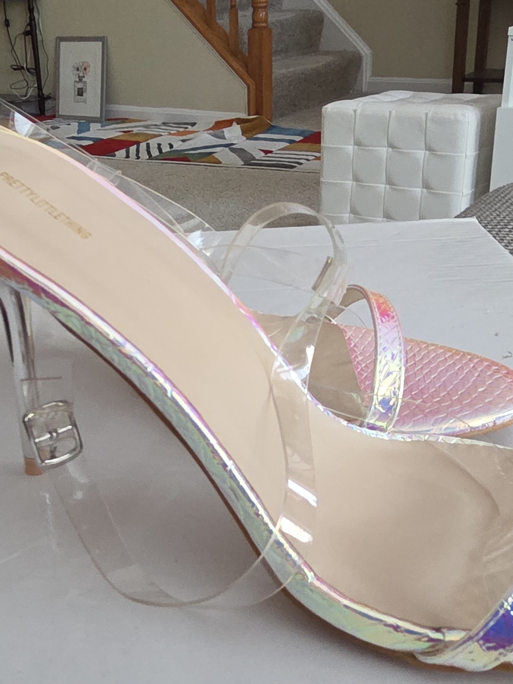 PrettyLittleThing Holographic Pink Clear Strap Stiletto Sandals
